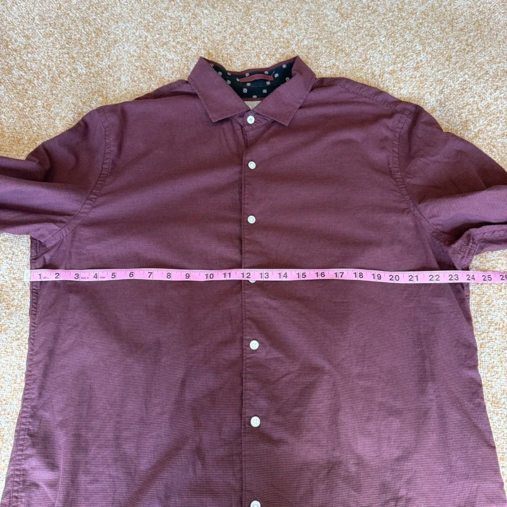 Ted Baker Mens Burgundy Micro Houndstooth Button Down Shirt Long Sleeve Cotton